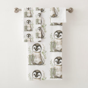 Cute Watercolor Baby Animals with Alphabet Letters Bath Towel Set