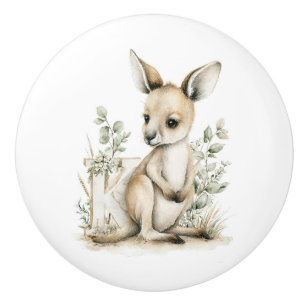 Cute Watercolor Baby Animals with Alphabet Letters Ceramic Knob