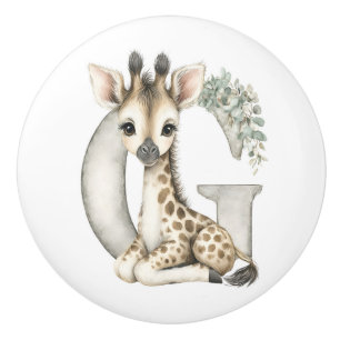Cute Watercolor Baby Animals with Alphabet Letters Ceramic Knob