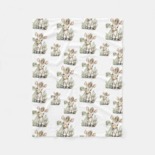 Cute Watercolor Baby Animals with Alphabet Letters Fleece Blanket