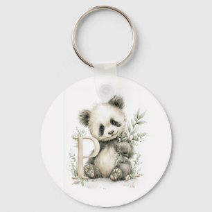 Cute Watercolor Baby Animals with Alphabet Letters Key Ring