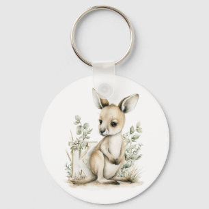 Cute Watercolor Baby Animals with Alphabet Letters Key Ring