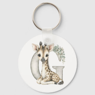 Cute Watercolor Baby Animals with Alphabet Letters Key Ring
