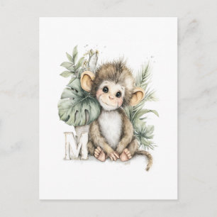 Cute Watercolor Baby Animals with Alphabet Letters Postcard