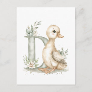 Cute Watercolor Baby Animals with Alphabet Letters Postcard