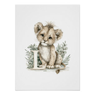 Cute Watercolor Baby Animals with Alphabet Letters Poster