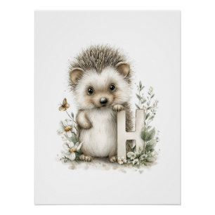 Cute Watercolor Baby Animals with Alphabet Letters Poster