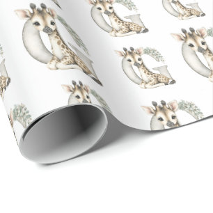 Cute Watercolor Baby Animals with Alphabet Letters Wrapping Paper