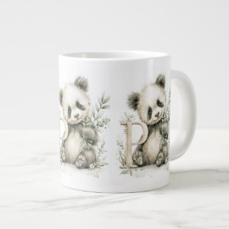 Cute Watercolor Baby Animals with Alphabet Panda Large Coffee Mug