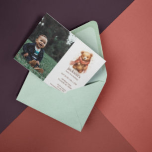 Cute Watercolor Baby Bear 1st Birthday Invitation