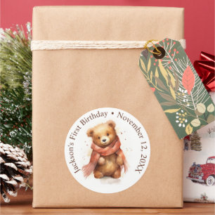 Cute Watercolor Baby Bear Baby Shower Classic Round Sticker