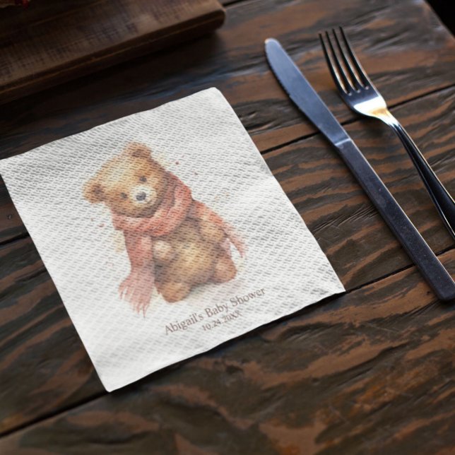 Cute Watercolor Baby Bear Baby Shower Napkin (Creator Uploaded)