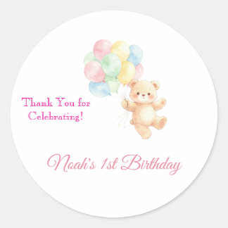 Cute Watercolor Baby Bear Birthday Classic Round Sticker