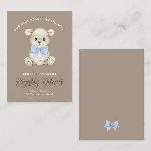 Cute Watercolor Baby Bear Blue Bow Gift Registry Enclosure Card