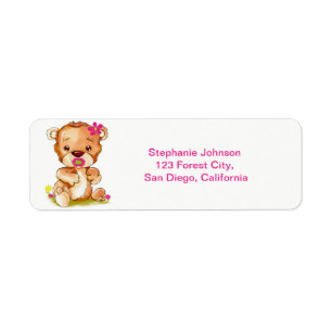 Cute Watercolor Baby Bear Girl Return Address Label