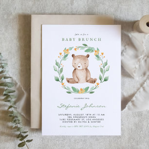 Cute Watercolor Baby Bear Woodland Baby Brunch Invitation