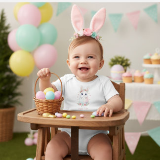 Cute Watercolor Baby Bunny & Pastel Easter Egg  Bodysuit