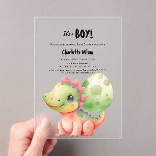 Cute Watercolor Baby Dinosaur Baby Shower Acrylic Invitations