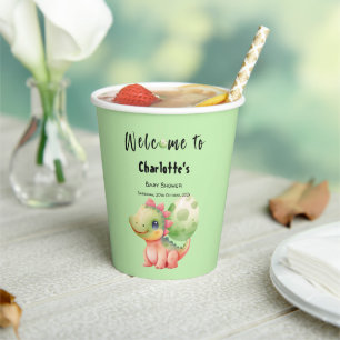 Cute Watercolor Baby Dinosaur Baby Shower Paper Cups