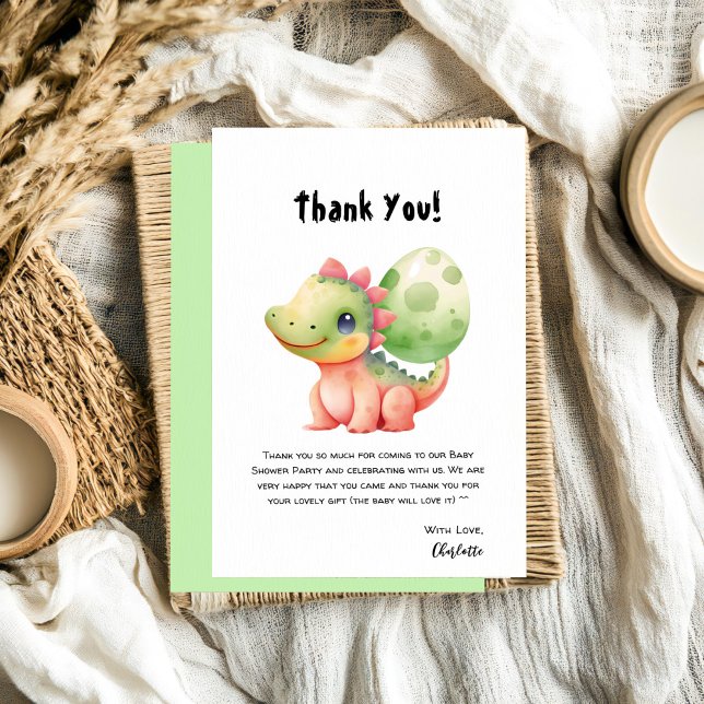 Cute Watercolor Baby Dinosaur Baby Shower Thank You Card (Creator Uploaded)