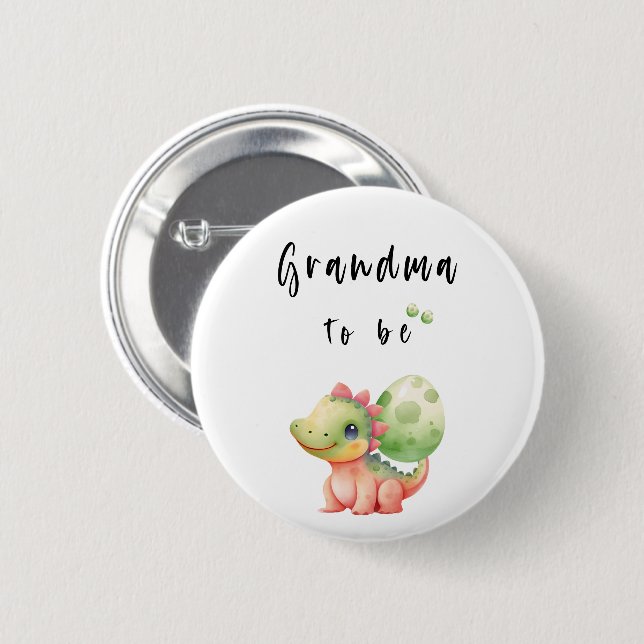 Cute Watercolor Baby Dinosaur Grandma-to-be Button (Front & Back)