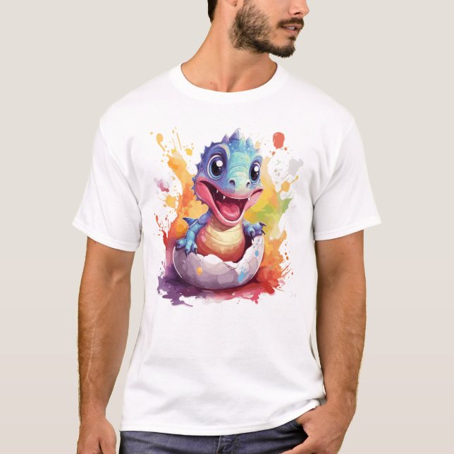 Cute Watercolor Baby Dinosaur  T-Shirt (Front)