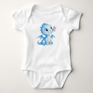 Cute Watercolor Baby Dragon With Butterfly Bodysuit