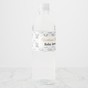 Cute Watercolor Baby Elephant Blue Boy Water Bottl Bottle Label