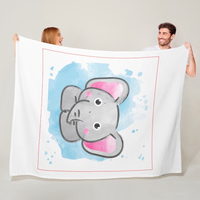 Cute Watercolor Baby Elephant Fleece Blanket (In Situ)