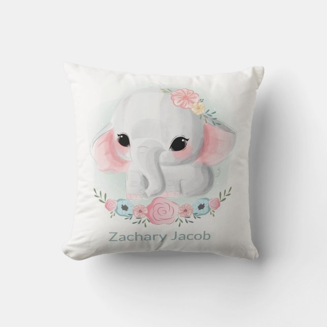 Cute Watercolor Baby Elephant personalised pillow (Front)