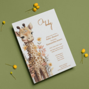 Cute Watercolor Baby Giraffe Baby Shower Invitation