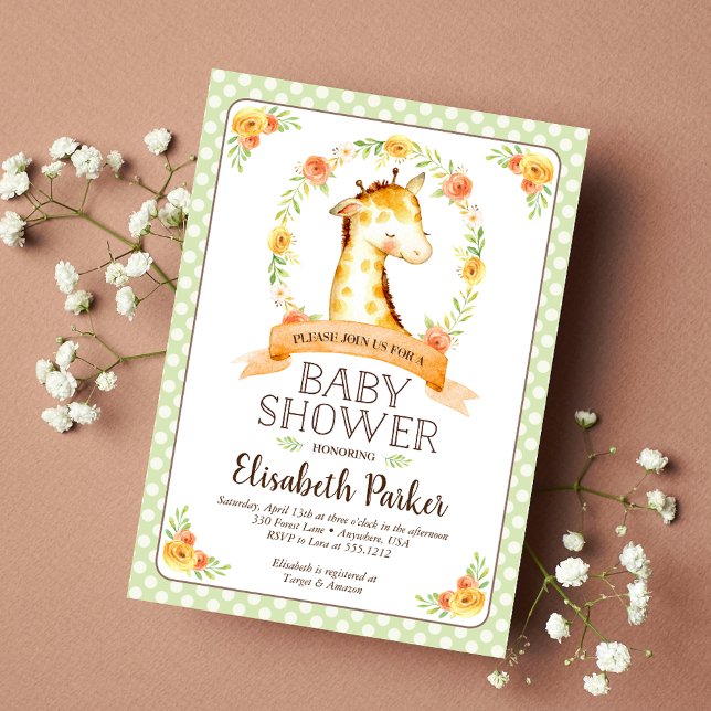 Cute Watercolor Baby Giraffe Baby Shower Invitation (Creator Uploaded)