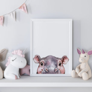 Cute Watercolor Baby Hippo Nursery Decor