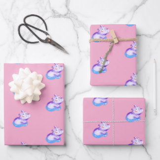 Cute Watercolor Baby Hippo  Wrapping Paper Sheet