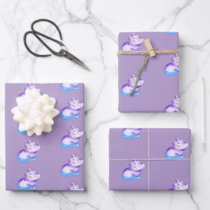 Cute Watercolor Baby Hippo Wrapping Paper Sheet