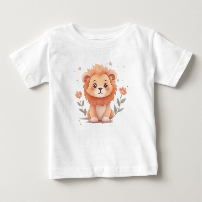 Cute Watercolor Baby Lion Cub Baby T-Shirt (Front)