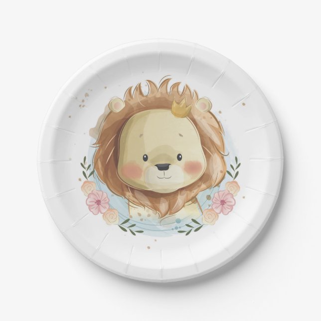 Cute Watercolor Baby Lion Paper plate (Front)