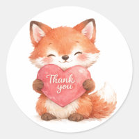 Cute Watercolor Baby Red Fox "Thank You" Heart