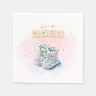 Cute Watercolor Baby Shoe Girl Gender Reveal Napkin