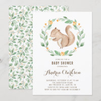 Cute Watercolor Baby Squirrel Woodland Baby Shower