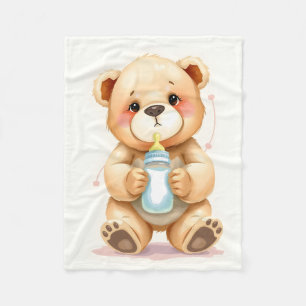 Cute Watercolor Baby Teddy Bear Illustration  Fleece Blanket