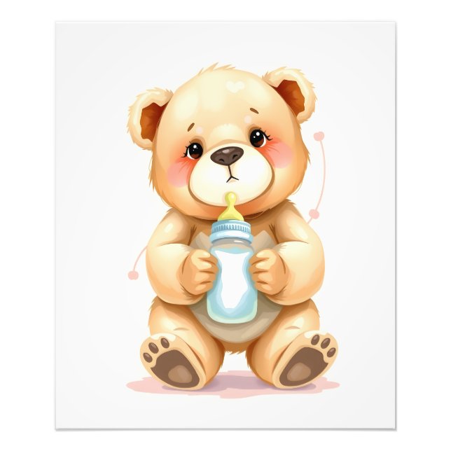 Cute Watercolor Baby Teddy Bear Illustration  Photo Print (Front)