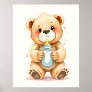 Cute Watercolor Baby Teddy Bear Illustration  Poster