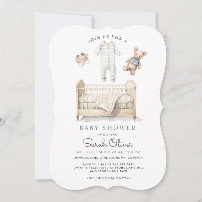 Cute Watercolor Baby Things Baby Shower Invitation (Front)