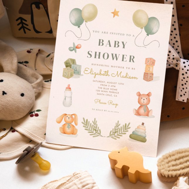 Cute Watercolor Baby Toys Baby Shower Invitation (Creator Uploaded)