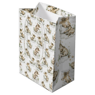 Cute Watercolor Baby Zebra Asleep on Clouds Medium Gift Bag
