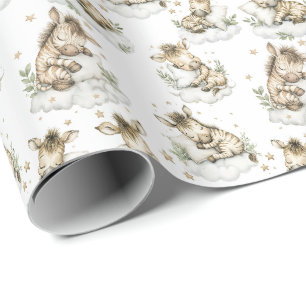 Cute Watercolor Baby Zebra Asleep on Clouds Wrapping Paper