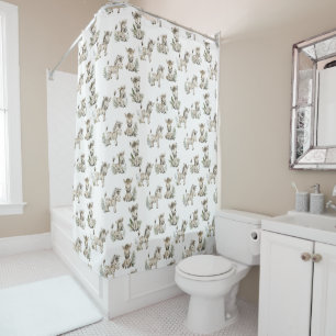 Cute Watercolor Baby Zebra Design Neutral Safari Shower Curtain