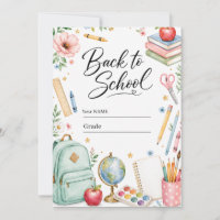 Cute Watercolor Back to School Custom Photo Card