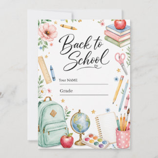 Cute Watercolor Back to School Custom Photo Card
